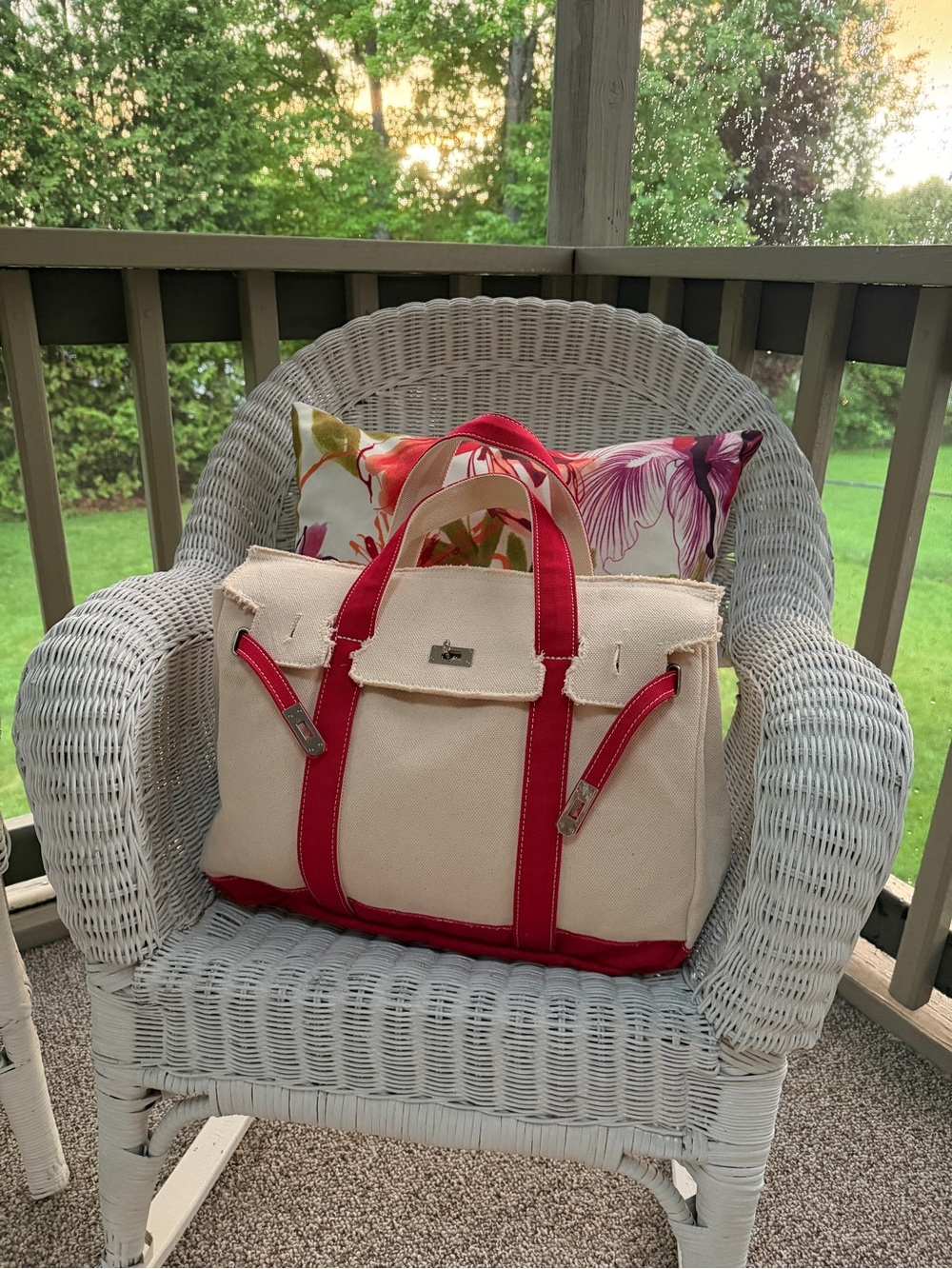 Viral Boatkin Bag | Canvas Tote with Red Trim